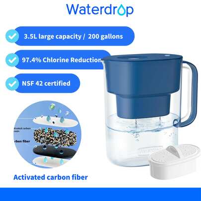 Waterdrop Lucid Water Filter Pitcher With 1*90-Day Filter, 3.5L, Reduces Fluoride, Chlorine And More, NSF Certified (Replacement Filter: WD-PF-01A Plus)