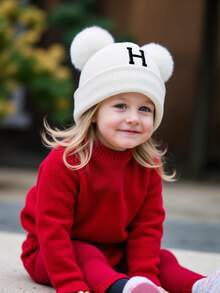 1 chiếc mũ len trẻ sơ sinh cá nhân hóa, mũ len 26 chữ cái cho trẻ mới biết đi và trẻ em, mũ len thủ công cho bé gái, phù hợp cho bé từ 0-3 tuổi đội hàng ngày. - trắng - Xem 5