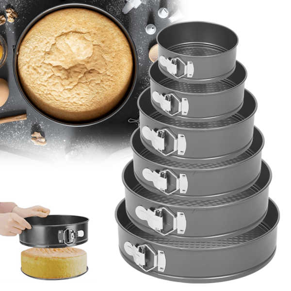 Set Of 6 PCS Round Cake Making Tins Non Stick Baking Bake Tray Home Party Wedding Grey(Size 18cm/20cm/22cm/24cm/26cm/28cm,One Of Each Size)