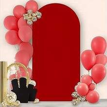 5ft, 6ft, 6,6ft, 7,2ft roter Bogen Hintergrund, 2-seitiger Spandex Stretch Stoff Bogen Hintergrund geeignet für Hochzeitsbogen, Geburtstagsparty, Hochzeitsbogen Dekoration (Bogenrahmen nicht enthalten, nur Stoffhintergrund) - Rot - Übersicht 5