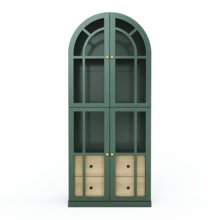Arched Bookcase,71" Tall Arched Cabinet With Glass Door Drawers And Shelves,Arched Kichen China Pantry For Living Room,Dining Room - màu xanh lá - Xem 6