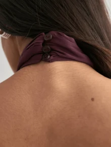 Women's Summer Solid Pleated Halter Neck Sleeveless Chiffon Blouse Tops - 紫色 - 查看 5