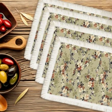 1 pieza Mantel individual con patrón floral de lino con flecos, tapete de mesa de comedor lavable, decoración del hogar, superficie de mesa, posavasos, tapete de cocina y comedor, decoración de fiesta interior y exterior, regalo ideal