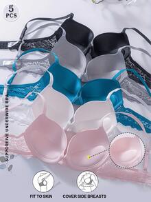 5件装女士聚拢文胸，舒适透气钢圈文胸 - 彩色 - 查看 1