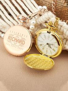 1pc Customized Engraved Pocket Watch, Personalized Pocket Watch, Father's Day Gift, Groomsman Gift, Groomsman & Bridesmaid Gift, Groom's Father Gift, Wedding Gift, Valentine's Day Gift, Halloween Gift, Christmas Gift - Multicolor - View 2