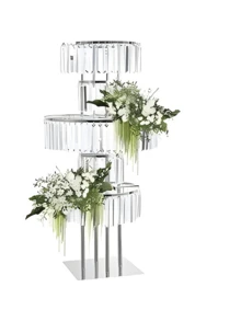 Wedding Gold  Metal Vases Centerpieces Crystal Flower Stand With Hanging Crystals, 5 Tier Round Chandelier Pedestal Stand For Wedding Road Lead T Stage Flower Arrangement Decoration - 金色 - 查看 10