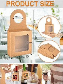 10pcs Kraft Paper Wine Bottle Box With Window Hanging Foldable Wine Box Gift Box For Decorative Bottle Hanging Gift Box, Foldable Weight Used For Yes Hanging Wine Bottle Gift Decoration, Suitable For Wedding, Party, Birthday, Christmas, Graduation Ceremony, Bridal Shower, Etc., There Are Three Colors, 3.5 X3.5x1.2 In (About 9x9x3cm), Christmas Party Supplies, Family Dinner