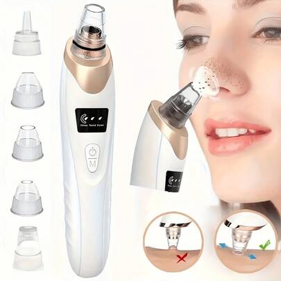 Extracteur de points noirs électrique, rechargeable USB, 5 embouts d'aspiration et 3 vitesses réglables, outil électrique d'élimination des imperfections, convenant aux femmes et aux hommes, en cadeau pour les femmes