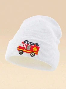 1pc Cartoon Tractor Embroidered Knit Beanie Hat, Suitable For Cycling And Hiking