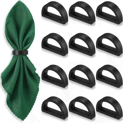 LemonRoad 12 Pcs Wood Napkin Rings Handmade Semicircle Napkin Holder Buckles Farmhouse Rustic Boho Style Serviette Rings For Table Decor Harvest Christmas Thanksgiving Wedding Banquet Party