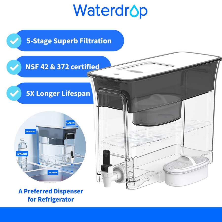 Waterdrop Water Filter Jug, Water Filter Dispenser (4.5L) With 1*90 Day Filter, NSF Certified Water Filter Drinking Water Jug For Refrigerator, Reduces Limescale, Chlorine, Lead (Filter: WD-PF-01A Plus) - 黑色 - 查看 1