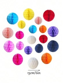 5pcs 6-Inch Paper Honeycomb Flower Balls, Decorative Paper Flower Pom Poms, Colorful Hanging Flower Balls, DIY Paper Craft, Suitable For Wedding, Party, Birthday, Gathering, Home Decor - Multicolor - View 9