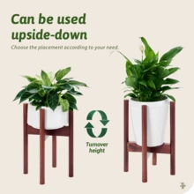 Bamboo Plant Stand Fits 8 9 10 11 12 Inches Plant Stand Indoor Small Corner Planter Holder For Indoor Plants, Single Floor Plant Stands For Living Room Balcony, Reddish Brown - 紅棕色 - 查看 3