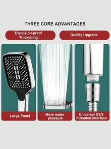 1件套ABS材质3速高压淋浴喷头，大面板电镀表面。淋浴喷头可用作手持或固定淋浴，适合家庭或浴室使用。