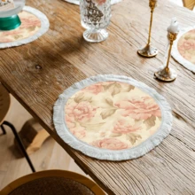 1 pieza Mantel individual con patrón floral de lino con flecos, tapete de mesa de comedor lavable, decoración del hogar, superficie de mesa, posavasos, tapete de cocina y comedor, decoración de fiesta interior y exterior, regalo ideal