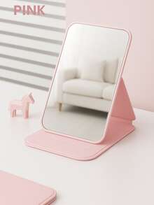 便携式折叠仿皮化妆镜，高清玻璃表面 - 宿舍、旅行和美容礼品的理想选择 - 黑色 - 查看 6