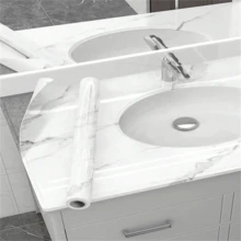 1 Roll Of Glossy Contact Paper, Self-Adhesive Wall Stickers, Detachable PVC Wallpaper, That Is, Peeling Large Flower Stone Pattern Wallpaper, Suitable For Kitchen, Bedroom, Living Room, Countertop Furniture Decoration Wallpaper Roll, Home Decoration And Furniture Renovation 15.74x196.85inch - Black and White - View 16