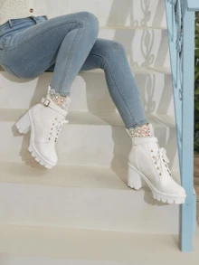 Women's Gothic Lace Up Ankle Booties Chunky Platform High Heel Boots Block Heel With Zipper Buckle Fashion Boots Party Dress Wedding Daily Commute Halloween Christmas Punk Boots For Women - trắng - Xem 4