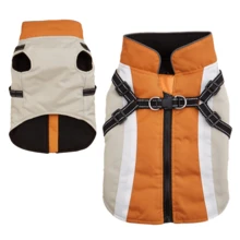 1pc Patchwork Fabric Waterproof Windproof Pet Jacket With Zipper Closure, Reflective Strip, Chest Harness, Outdoor Coat For Cats And Dogs, Autumn/Winter - Orange - View 14