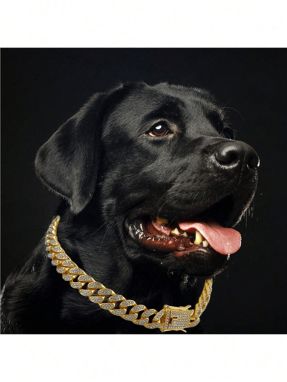 1 pezzo Collana scintillante per animali domestici, collare per cani cool, catena per cuccioli, catena cubana intarsiata con diamanti artificiali, adatta per animali domestici di piccola e media taglia, accessori decorativi per animali domestici, adatta per uso quotidiano e feste, regali di Natale, ottimo regalo di compleanno per animali domestici