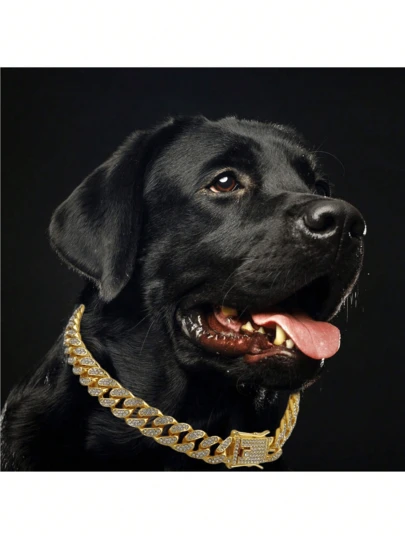 1条闪亮水钻链宠物项链，闪亮宠物项圈，狗狗项链，酷炫狗牌，适合小型/中型/大型犬猫，宠物装饰链饰，适合日常佩戴和派对，是宠物生日礼物的绝佳选择。