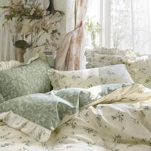 Vclife Vintage Floral Comforter Set Four Sizes, All Seasons Muslin Cotton Bedding Set, 3 Pieces Farmhouse Shabby Chic Jacquard Floral Comforter Set Perfect For Women And Men - 胖被套裝-茶藝師 - 查看 9