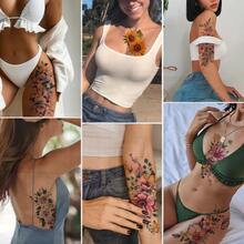 Watercolor Flower Temporary Tattoos For Women Girls - 10 Large Sheets Sexy Floral Fake Tattoos For Body Art (Arm, Back)