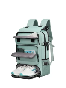 Large Multifunctional Travel Backpack, Waterproof, With Nylon Strap And USB. - 黑色 - 查看 10