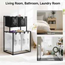 Senmeo Upgraded 2-Tier Divided Laundry Hamper - 4 Removable Canvas Bags (Wear-Resistant & Waterproof) - Easy To Assemble - Ideal For Storing Family Clothes, Bedding, Cotton Items - Laundry Basket & Toy Organizer - trắng - Xem 9