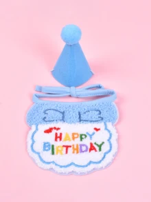Babadores de aniversário para cães e gatos, decorações para cachecóis de pescoço para animais de estimação, conjunto de acessórios para coleiras de cães pequenos, chapéu de aniversário, fecho aleatório