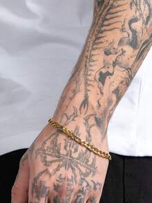 男士嘻哈風鈦鋼項鍊手鐲套裝,1條項鍊和1只手鐲 - 銀色 - 查看 9