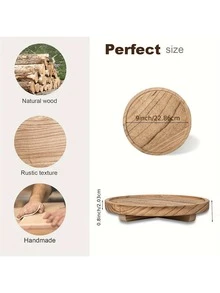 1 pieza Bandeja decorativa redonda, organizador de encimera de baño de madera, decoración de cocina rústica, elevador de madera para plato de jabón, perfume, vela, esponja, 9 pulgadas