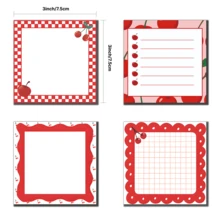 4包樱桃图案便签纸，3x3英寸，每包50张，樱桃图案，背面带粘胶，适用于学校、办公室、家庭、学生、教师，可作为礼物赠送。