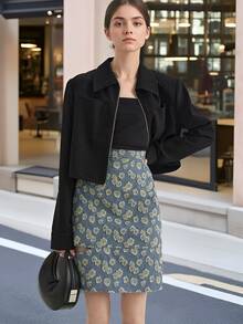 New Black Short Jacket For Women, Slim Fit, Minimalist, Versatile, Padded Shoulder Design, Short Cardigan - Black - View 5