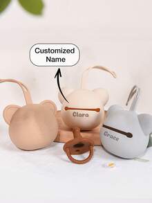 1 件定制硅胶奶嘴收纳盒，卡通熊图案，防污染防丢失便携式奶嘴架，冬夜礼物，开学冬季礼物创意男孩女孩情人节，多功能，装饰性，字母，纯色，精致，多彩，可爱，迷人，休闲，定制，个性化，独特，定制，婴儿礼物，送给他的理想礼物，送给她、儿子、女儿的理想礼物 - 彩色 - 查看 3