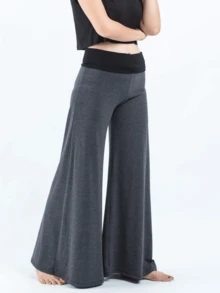 Women Fold Over Yoga Pants Low Rise Flare Leggings Stretchy Wide Leg Pants Lounge Sweatpants Streetwear - Xám - Xem 1