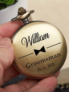 1pc Personalized Engraved Pocket Watch, Custom Name Pocket Watch, Wedding Gift, Groomsman Gift, Groom's Father Gift, Gift For Him, Dad's Gift, Wedding Gift, Valentine's Day Gift, Halloween Gift, Christmas Gift