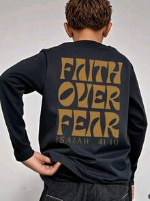 Tween Boy Slogan Graphic Fall Long Sleeve T-Shirt - Black - View 4