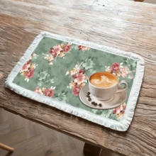 1 pieza Mantel individual con patrón floral de lino con flecos, tapete de mesa de comedor lavable, decoración del hogar, superficie de mesa, posavasos, tapete de cocina y comedor, decoración de fiesta interior y exterior, regalo ideal