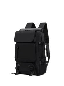 Large Multifunctional Travel Backpack, Waterproof, With Nylon Strap And USB. - 黑色 - 查看 2