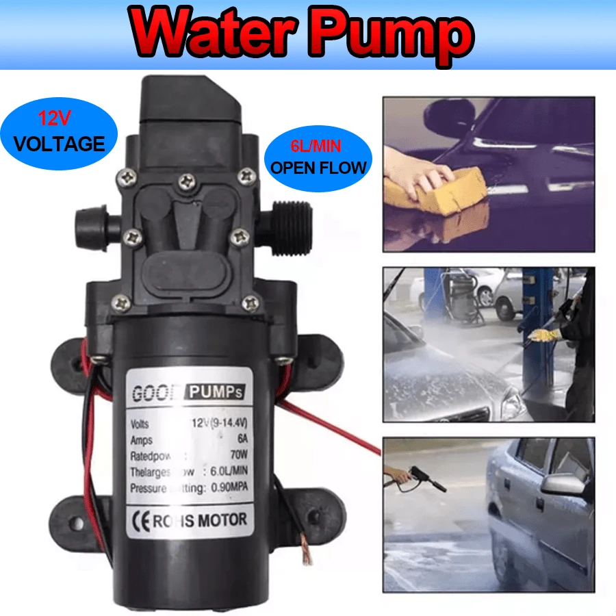 1PC 12V DC Water Pump (6L/Min Open Flow), Durable Corrosion - Resistant Material, High - Pressure Self - Priming Pump;  Practical & Robust Style, Black Color, Compact Cylindrical Shape, Auto On/Off Switch & Thermal Protection Detail, Ideal For Efficient Water Delivery In Aquariums, Car Washing, Gardens.  Self - Priming Diaphragm Pump Perfect For Year - Round Garden Irrigation, Marine Use, Daily Cleaning Tasks & Great As A Gift For DIY Enthusiasts On Father's Day, Christmas.(Black)