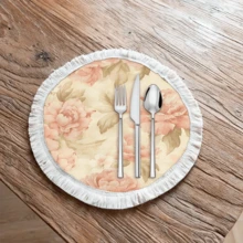 1 pieza Mantel individual con patrón floral de lino con flecos, tapete de mesa de comedor lavable, decoración del hogar, superficie de mesa, posavasos, tapete de cocina y comedor, decoración de fiesta interior y exterior, regalo ideal