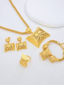 Bộ 5 món trang sức hoa tai, vòng cổ, vòng tay, nhẫn phong cách cổ điển dành cho nữ - B - Xem 4