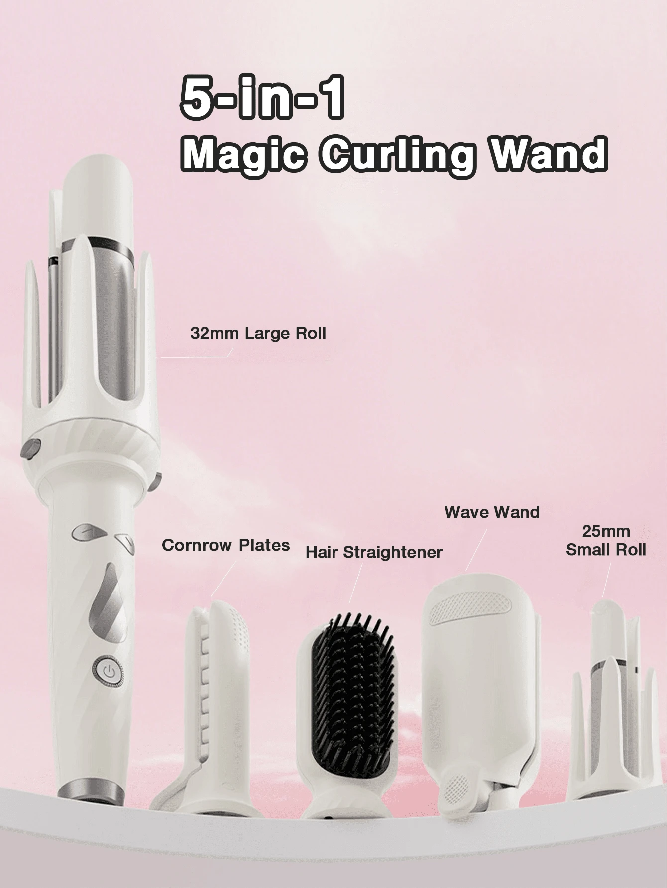 自动卷发器，卷发棒旋转，4 档可调节温度，快速自旋转造型，快速加热，28 毫米大波浪卷发，适合懒散的人，易于使用 - 美規A型插(110-127V) - 查看 1