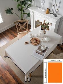1 pieza Mantel con ribete de encaje blanco y azul marino estilo granja vintage, crea una atmósfera acogedora en el hogar, decoración diaria para la mesa de comedor familiar - Blanco - Ver 13