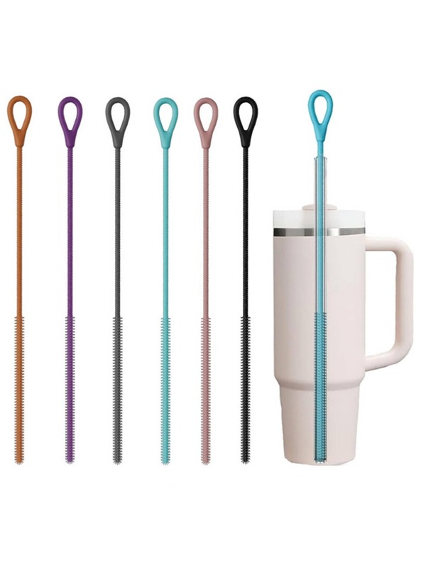 Silikon Strohhalm Reinigungsbürste, wiederverwendbare extra lange Strohhalmbürste zum Reinigen von Glas, Metall, Smoothie-Strohhalmen und Strohhalmbechern, rutschfester Griff, weich und biegsam