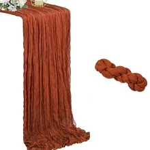 Cheesecloth Table Runner And Napkins Set,Romantic Atmosphere Boho Gauze Cheese Cloth 22*71inch/22*118inch Table Runner With Napkins, Rustic Wrinkled Table Runner And Napkins For Spring Summer Bridal Shower Wedding Shower Garden Room Decor Birthday Party Dinner Table Advanced Banquet Decor And Various Festival Parties Decor-1Pc/1+6pcs/2+12pcs Gifts Beach Back To School School Supplies