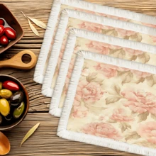 1 pieza Mantel individual con patrón floral de lino con flecos, tapete de mesa de comedor lavable, decoración del hogar, superficie de mesa, posavasos, tapete de cocina y comedor, decoración de fiesta interior y exterior, regalo ideal