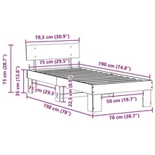 vidaXL Cadre de lit avec tête de lit, marron, 75 x 190 cm, pin massif