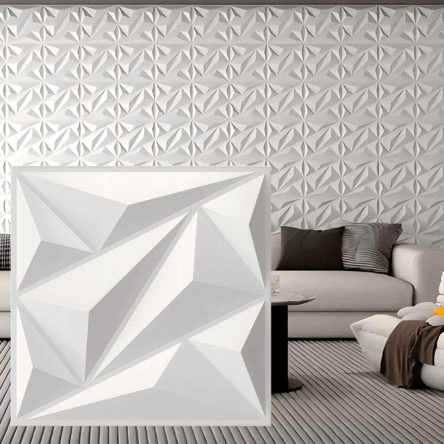 3D PVC墙板，11.8英寸 x 11.8英寸（30厘米 x 30厘米） - 可选10/20/30/40片套装 - 可移除、防水、阻燃 - 适用于客厅/卧室/浴室/商业场所装饰（含胶带）。圣诞节和冬季装饰。新年装饰，将壁纸粘贴在墙上，即可打造墙面艺术。 - 白色 - 查看 1